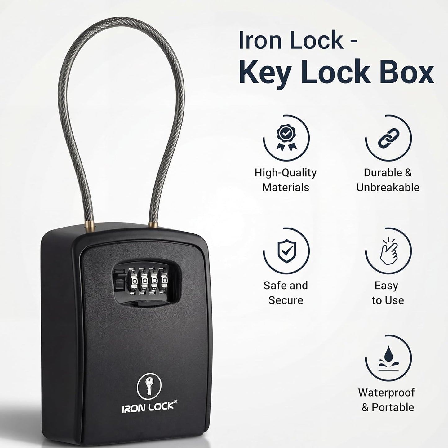 ® XXL Key Lock Box Portable and Wall Mounted with Removable Cable Shackle Waterproof Indoor Outdoor 4 Digit Combination with Resettable Code with a B Switch Extra Large Key Lockbox Outside