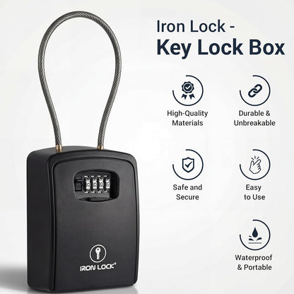 ® XXL Key Lock Box Portable and Wall Mounted with Removable Cable Shackle Waterproof Indoor Outdoor 4 Digit Combination with Resettable Code with a B Switch Extra Large Key Lockbox Outside